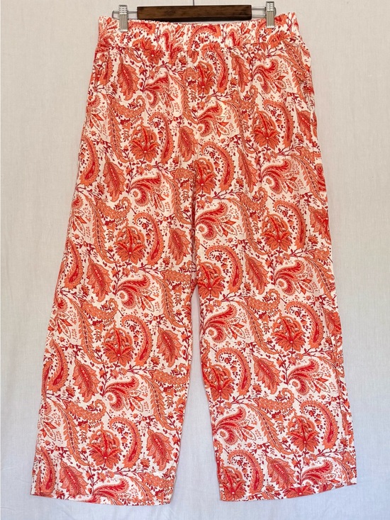 Cynthia Rowley Pants - NWT Cynthia Rowley Orange White Paisley Floral Linen Pull On Wide Leg Pants L